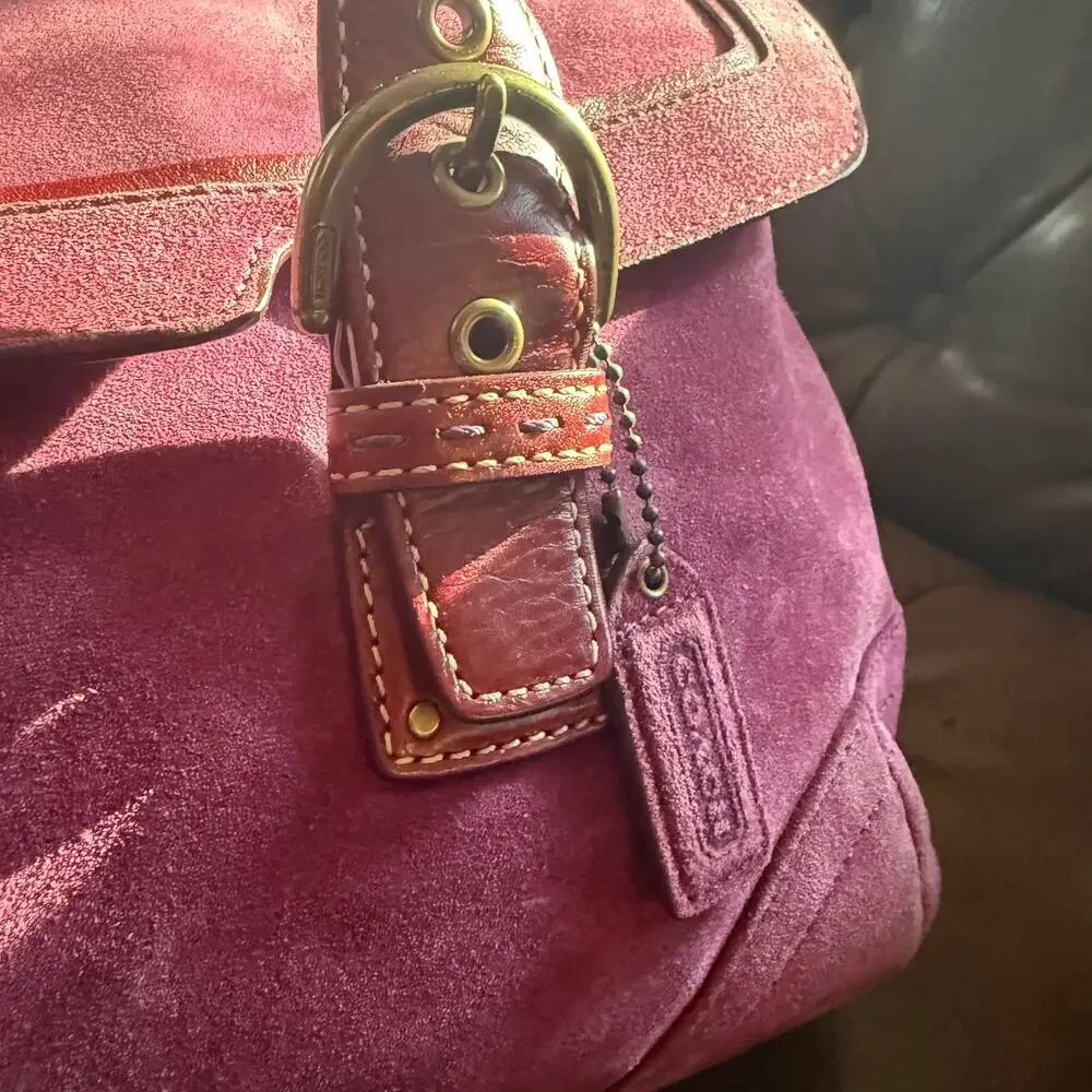 Vintage Coach Soho Suede Flap Satchel 9674 Raspberry Pink Y2K 2004